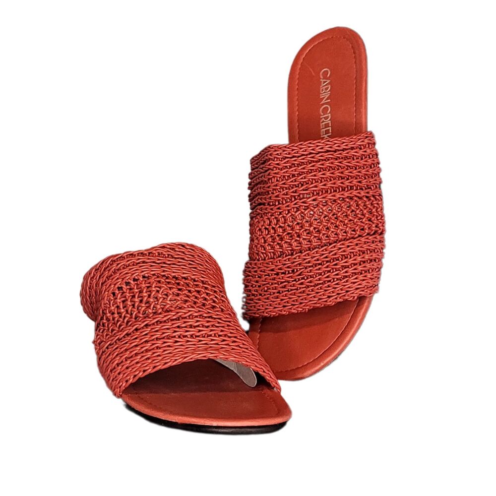 Cabin Creek Burnt Red Slip On Sandal 1-3.4" heel Man Made Upper Womens Shoes 7M